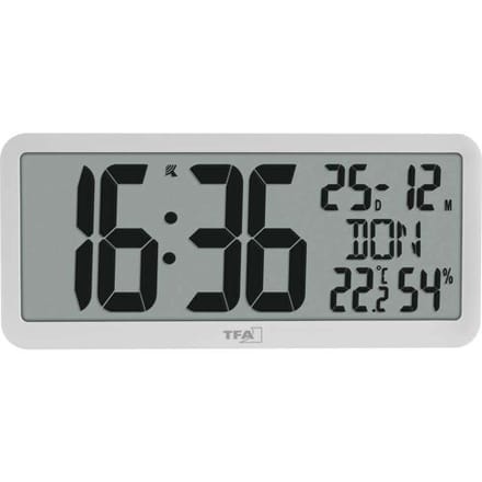 TFA Dostmann 60.4525.02 Wandklok Zendergestuurd 356 mm x 27 mm x 161 mm Wit Groot display