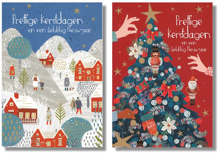 MGPcards - 10 Dubbele wenskaarten - Kerstkaarten / Nieuwjaar - Witte envelop - 10 x 14 cm - 2 Motieven per doosje