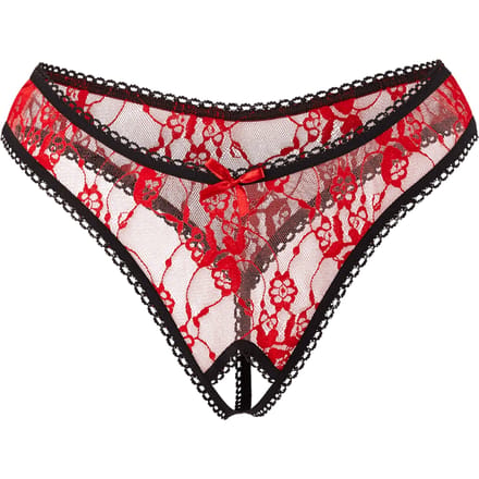 Amorable - Transparant Slipje Met Open Kruis - Rood/Zwart