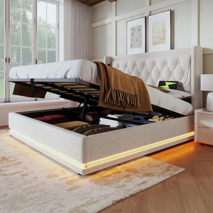Tweepersoons Boxspringbed 140x200 cm met Opbergruimte en Gestoffeerd Hoofdbord