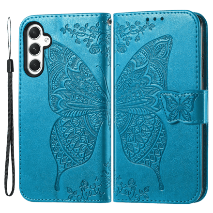Comfycase Samsung A55 Butterfly Gravure Book Hoesje Blauw