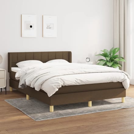 vidaXL - Boxspring - met - matras - stof - donkerbruin - 140x190 - cm