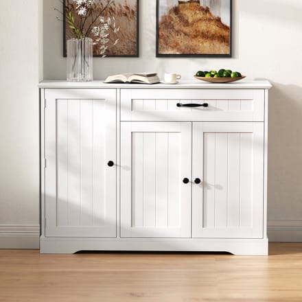 Dressoir - Elegant Buffet met 3 Deuren - 1 Lade voor Eetkamer - Wit