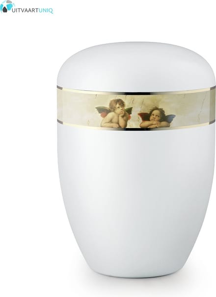 Eco urn wit engelen - bio (biologisch afbreekbaar)