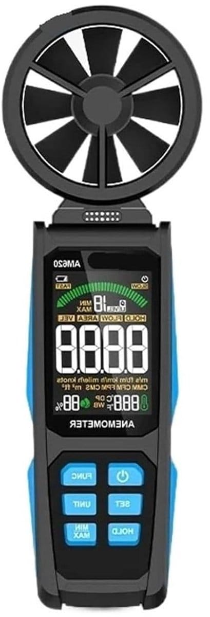 Digitale Anemometer - Windsnelheidmeter Luchtstroommeter - Windmetingen Uitvoeren - Zes Meetmodi - 500 Gram - Zwart