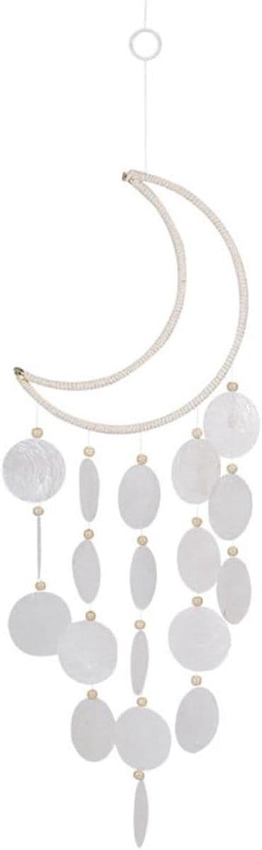 Windspel Capiz Schelp - Parelmoer Decoratie - Ontspanning Geluid - Handgemaakt Materiaal - Transparant Koord - Wit
