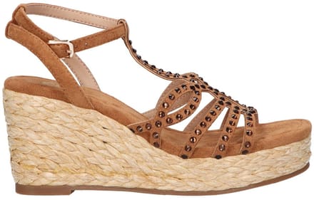 La Strada Wedge Sandaal Cognac Micro Met Steentjes - Damesschoenen - Maat - 42