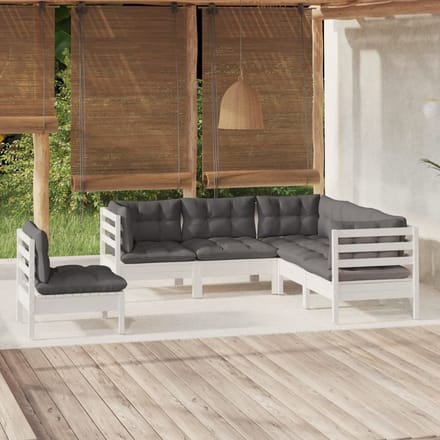 vidaXL - 5-delige - Loungeset - met - kussens - grenenhout - wit