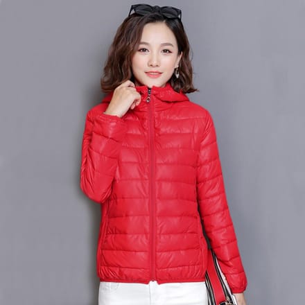 Mode femmes hiver automne chaud à capuche vers le bas manteau léger veste pardessus vêtements d'extérieur 3XL rouge