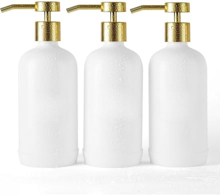 Famanu – Shampoodispenser set van 3 navulbare flessen 600 ml – wit met gouden pompen – douchedispenser