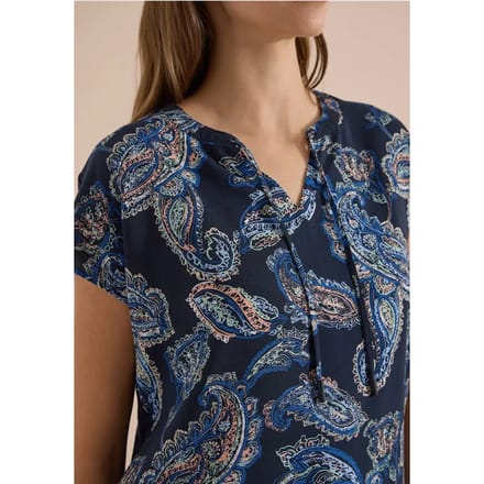 Blouse met split in de hals en een mix van texturen