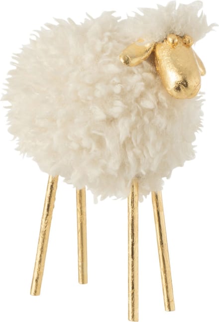 J-Line decoratie Schaap - metaal/polyresin - blanc/or - small