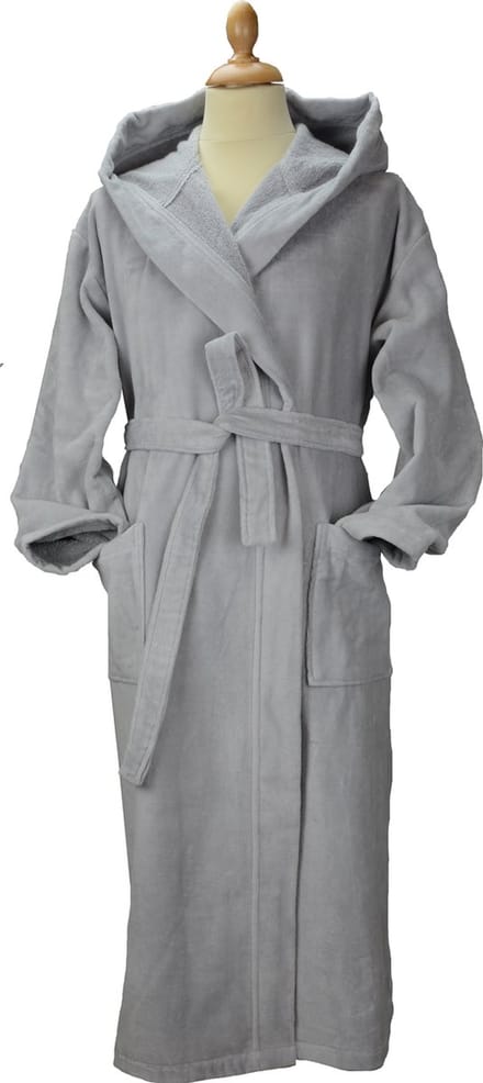 ARTG Robezz - DeLuxe - Velours Badjas met Capuchon - Lichtgrijs - Light Grey - Maat XS