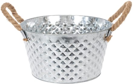 Ronde zinken kom met touwgrepen Ø25cm H14cm