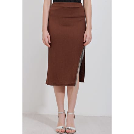 Gestructureerde Midi Rok met Kettendetail