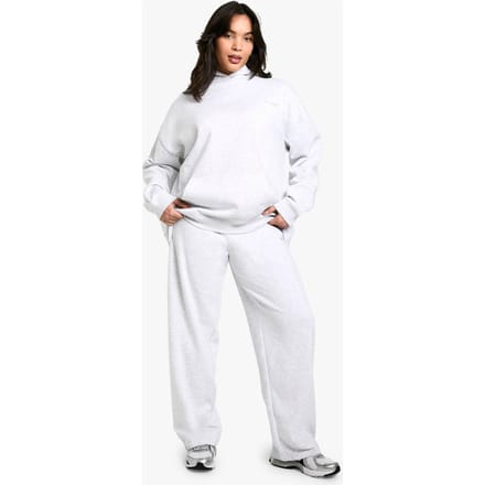 boohoo Dames Plus DSGN Studio Geborduurde Straight Leg Jogger | Ash Grey | Maat: 26