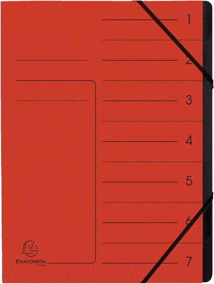 Exacompta 10x Sorteermap met vaste rug - elastosluiting - zwarte binnenafwerking - 7 vakken - A4 - Rood - 540705E
