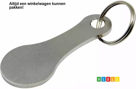 *** Winkelwagen Muntje Sleutelhanger Boodschappen Zilver - van Heble® ***