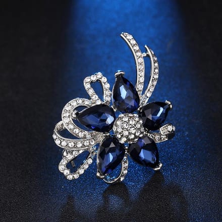 Heren- en Damespak Blauwe Bloem Broche High-End Kristal Strass Bloem Broche Broche blue