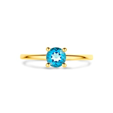 14K Geelgoud Ring London Blue Topaas 4030111