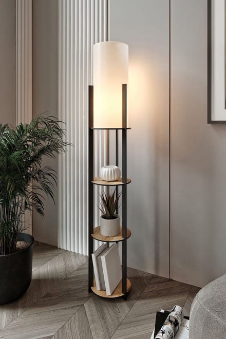 Asir - Vloerlamp - Eik - Knutselpapier en MDF-behuizing - 17 x 135 x 17 cm