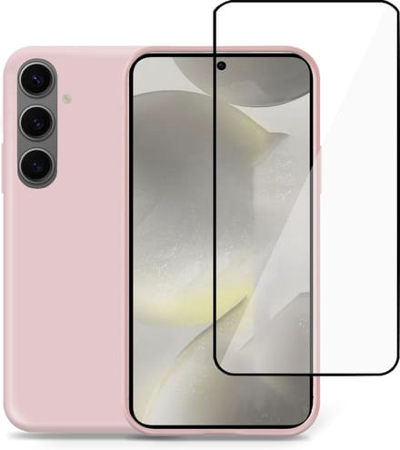 Hoesje + Screenprotector geschikt voor Samsung Galaxy S24 Plus – Full Screen Tempered Glass - Liquid Back Case Cover Rose