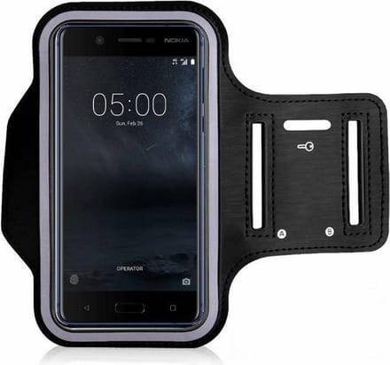 Zwart Sportarmband Hardloopband Pearlycase Hoesje Geschikt voor Nokia 5