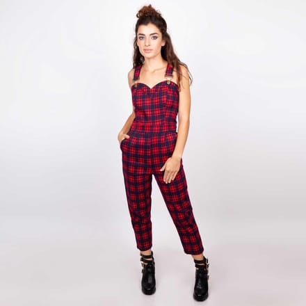 Jawbreaker Just Checking Plaid Dames Tuinbroek - rood - M