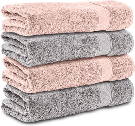 Komfortec Handdoekenset 4x Handdoek 50x100 cm - 100% Katoen -Silber-Rosa