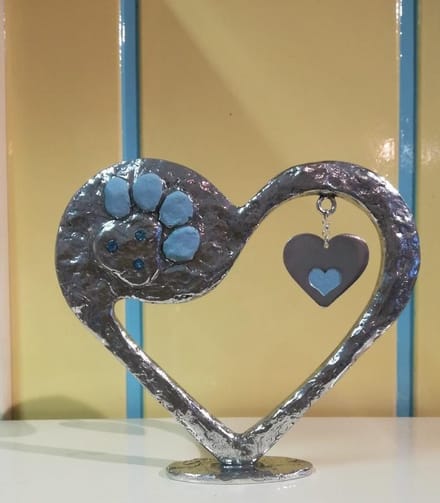 Hart sculptuur poot blauw met Swarovski steentjes
