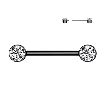 Piercing titanium platte bal ingelegde steen 1.6x14 - zwart - LMPiercings