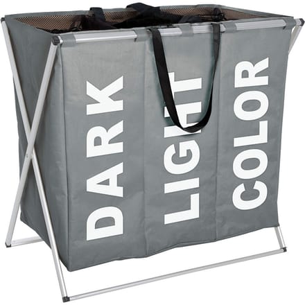WENKO Trio Wasmand Grijs - 130L - 3 Vakken - Polyester