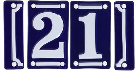 Best for Boots huisnummer 21 met sierrand - Oudhollands - emaille - blauw/wit
