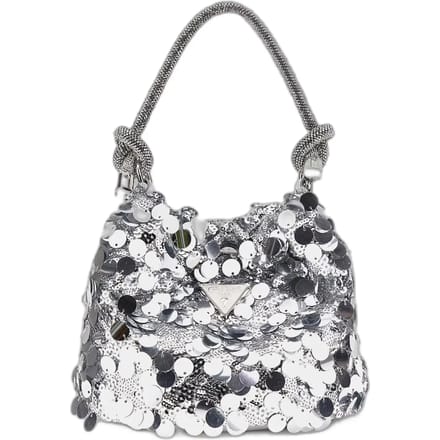 GUESS Avondtas Schoudertas Holiday Shine Pochette Mini Silver Zilverkleurig