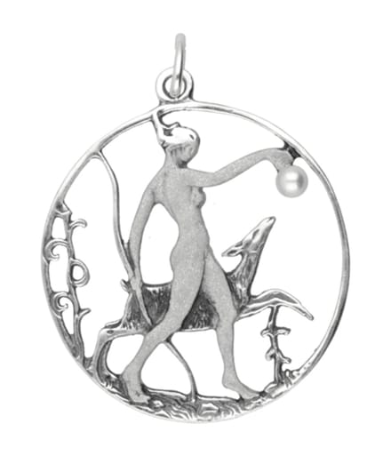 Zilveren Vrouw in ring met glasparel Art Nouveau Jugendstil hanger