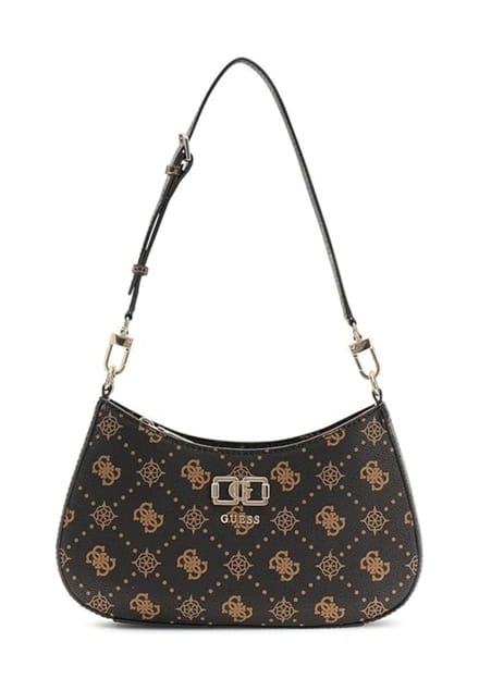 GUESS schoudertas Emelie Logo Top Zip Shoulder Bag Espresso Logo donkerbruin