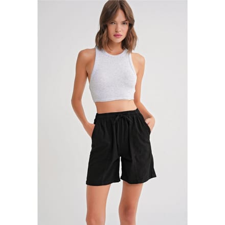 Hoge Taille Katoenen Trekkoord Mini Shorts