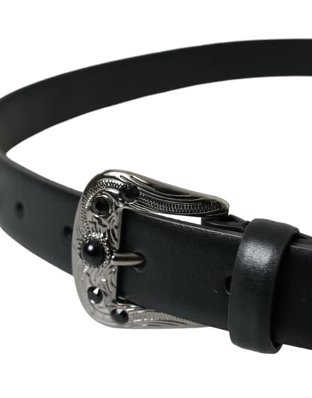 Dolce & Gabbana Zwart Versierd Leren Gegraveerde Boucle Tailleband