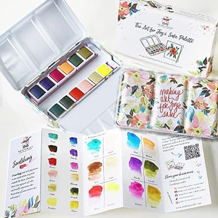 Aquarelverfset met 12 unieke kleuren in blik