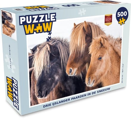 Puzzel Drie IJslander paarden in de sneeuw - Legpuzzel - Puzzel 500 stukjes