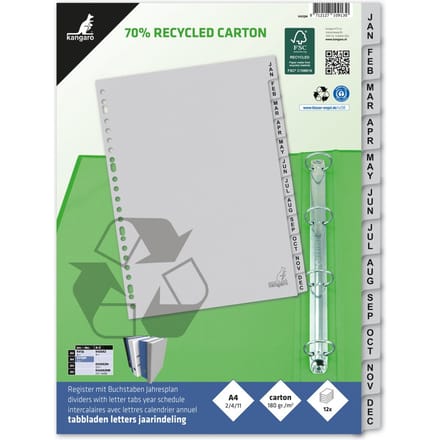 Kangaro tabbladen - A4 - maanden 12-delig - ECO karton 180 grams - 23-gaats