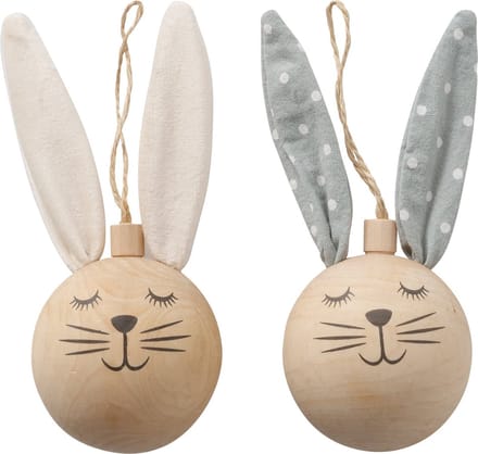 Decoratie hanger konijn hout met textiel oren 14 cm