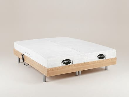 Vente-unique Bed met elektrische lattenbodem hout natuurlijk licht 2 x 90 x 200 cm