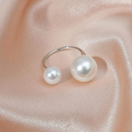 Nieuwe Eenvoudige Baroque-formaat Parel Open Ring met Verstelbaar Ontwerp Ring Dames Sieraden zilver