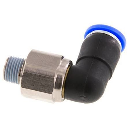 8mm & R1/8'' L-stuk Draaidoorvoer Insteek Buitendraad Vernikkeld Messing/PBT NBR