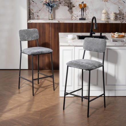 REDOM Barkrukken Set Van 2 - Met Rugleuning En Voetensteun - Modern - Polyester - Grijs - 45,5 x 48 x 101 cm