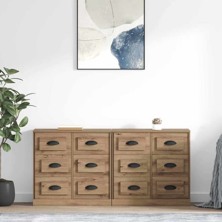vidaXL - Dressoirs - 2 - st - Artisan - Eiken - 70 - x - 35,5 - x - 67,5 - cm - Bewerkt - hout