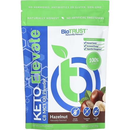 BioTRUST, Keto Elevate, Poudre d'huile MCT C8, Noisette, 6,7 oz (190 grammes)
