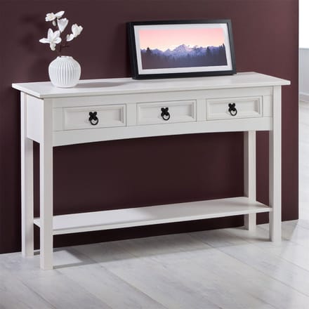 Console RURAL van massief wit grenenhout, met 3 lades, Mexico Meubels