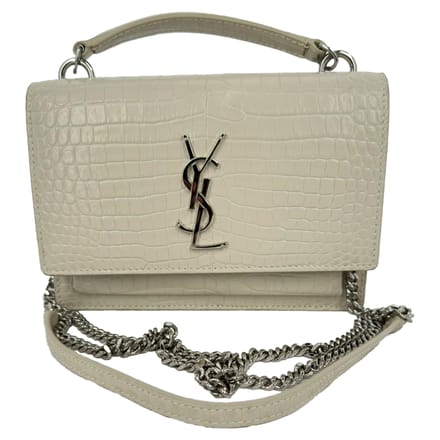 Saint Laurent Krokodillenmotief Sunset Wallet on Chain in Crème Leer